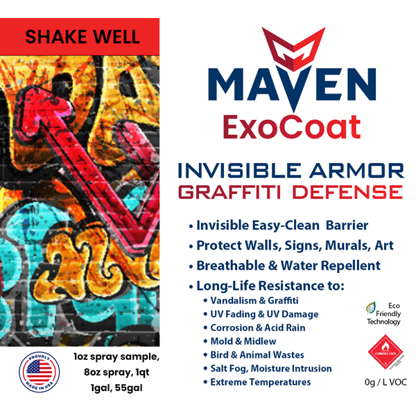 Maven Invisible Armor Graffiti Defense Transparent Protection from Paints, Animal Waste, UV Damage, Impervious Protective Clear Coat Sealant, Liquid Glass Silicon Dioxide (SiO2)
