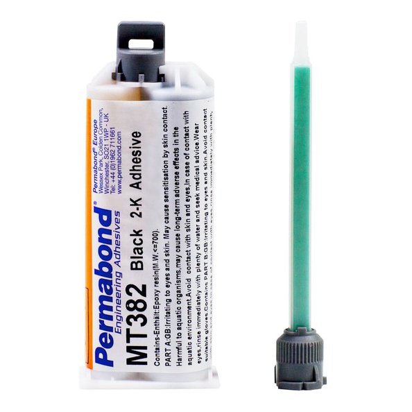 Permabond MT382 Medium Set 20 - 50 min Modified Two Component Epoxy Black Cartridge And Accessories