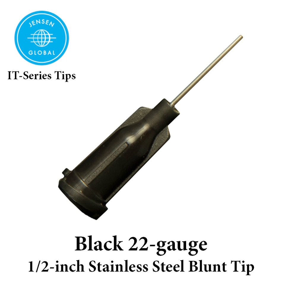 Jensen Industrial Dispensing Tips (Push-On & Luer-Lock) Family - Steel 1/2-Inch Black 22-Gauge