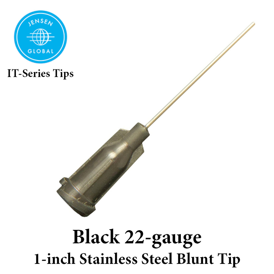 Jensen Industrial Dispensing Tips (Push-On & Luer-Lock) Family - Steel 1-Inch Black 22-Gauge