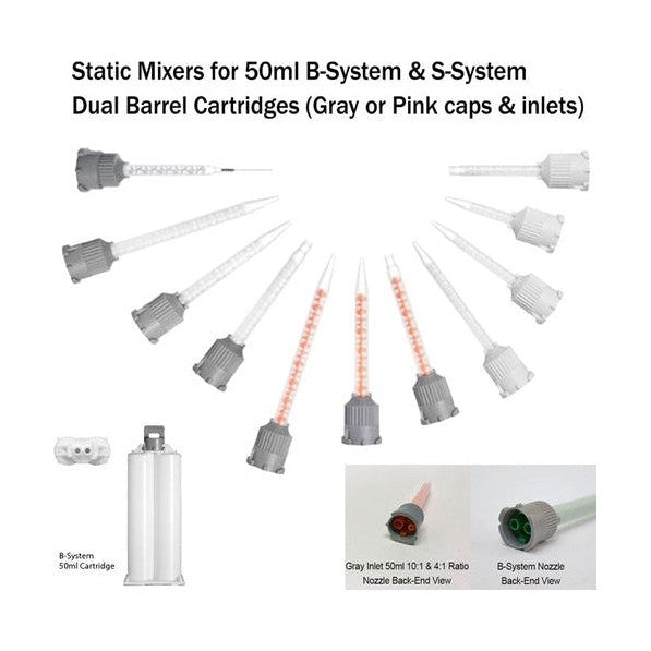 Mixing Nozzles - 50ml B-System & S-System with a gray or pink cap PerigeeDirect