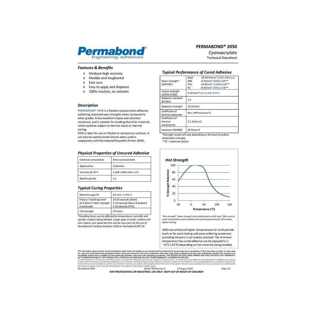 Permabond 2050 cyanoacrylate thick gel, high viscosity, gap filling Instant Adhesive Permabond