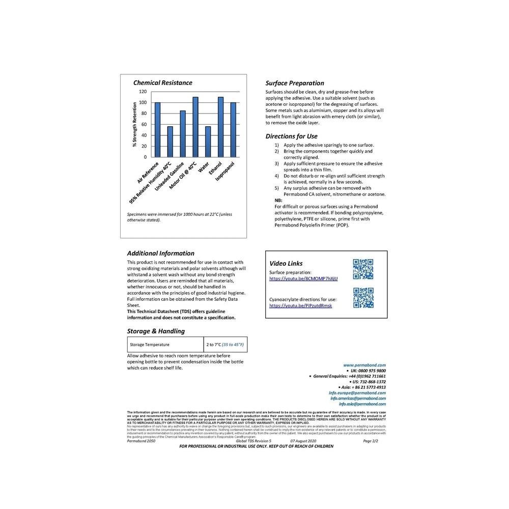 Permabond 2050 cyanoacrylate thick gel, high viscosity, gap filling Instant Adhesive Permabond