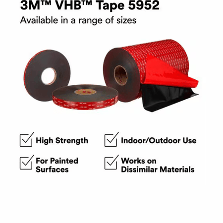 3M VHB 5952 Black High Bond Tape – 45 mil double-sided acrylic foam for powder coat, metal, glass and plastic bonding 3M
