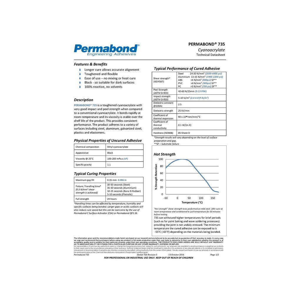 Permabond 735 Instant Adhesive-Black Magic Toughened & Flexible Slow-Set-Gap Filling Permabond