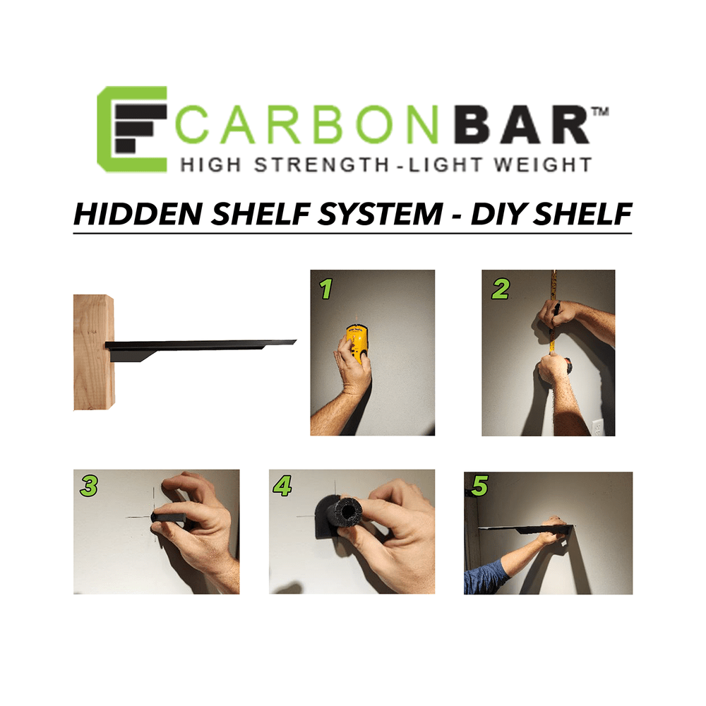 CarbonBar™ DIY Floating Shelf Starter Kit – 7in -12in″ Rods CarbonBar
