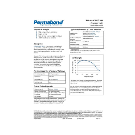 Permabond 802 Cyanoacrylate high viscosity, fast curing, surface insensitive adhesive Permabond