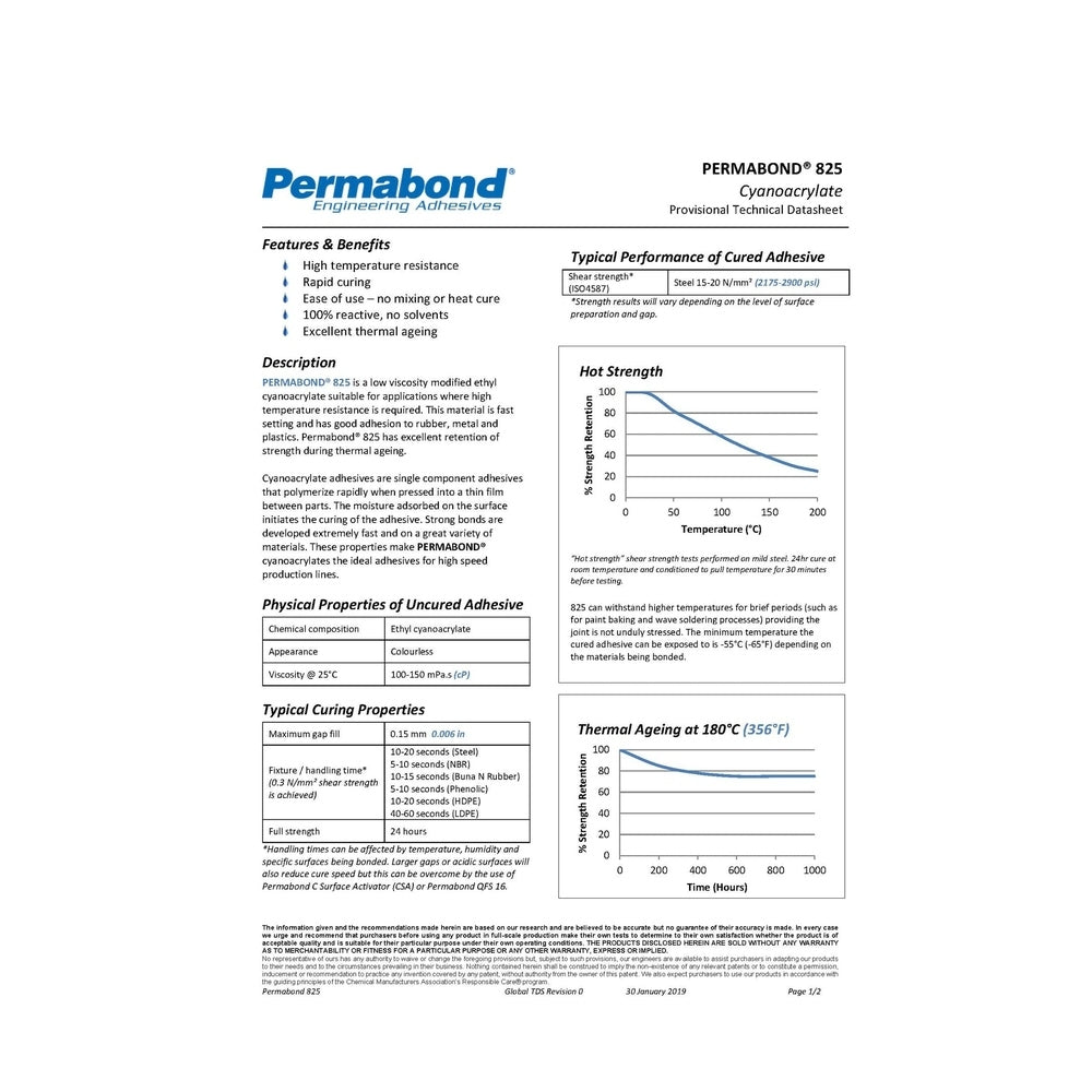 Permabond 825 Cyanoacrylate Instant Adhesive high viscosity, fast curing, surface insensitive adhesive Permabond