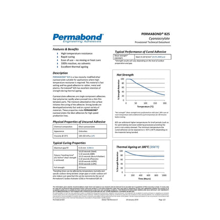 Permabond 825 Cyanoacrylate Instant Adhesive high viscosity, fast curing, surface insensitive adhesive Permabond