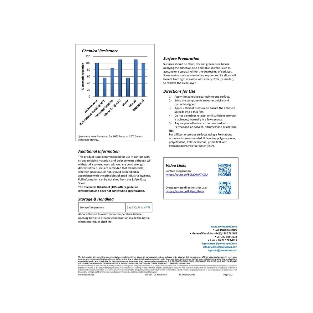 Permabond 825 Cyanoacrylate Instant Adhesive high viscosity, fast curing, surface insensitive adhesive Permabond