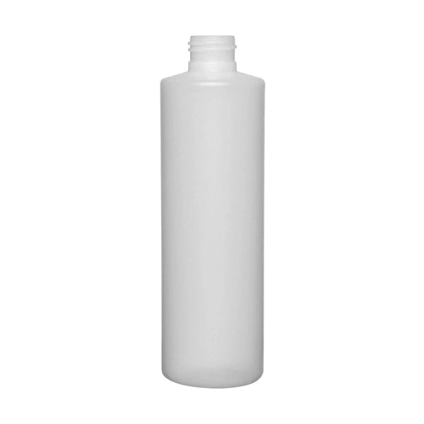 8 oz. 1/2 pint Natural Round HDPE Plastic Bottle 24mm outlet with included 24/410 White Ribbed Cap PerigeeDirect