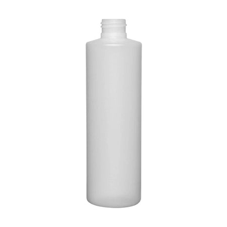 8 oz. 1/2 pint Natural Round HDPE Plastic Bottle 24mm outlet with included 24/410 White Ribbed Cap PerigeeDirect