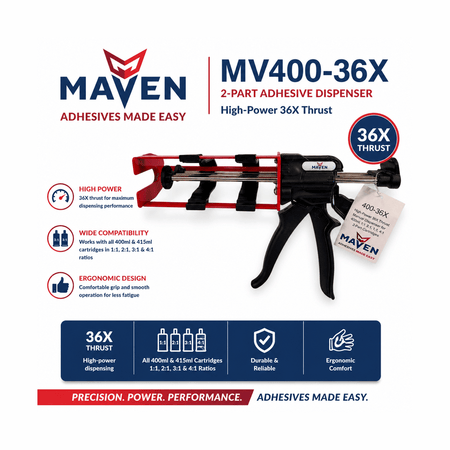 Maven MV400-36X Manual High-Power 36X Thrust 2-Part Adhesive Dispenser for all 400ml & 415ml 1:1, 2:1, 3:1, and 4:1 Ratio Cartridges Maven Dispensers