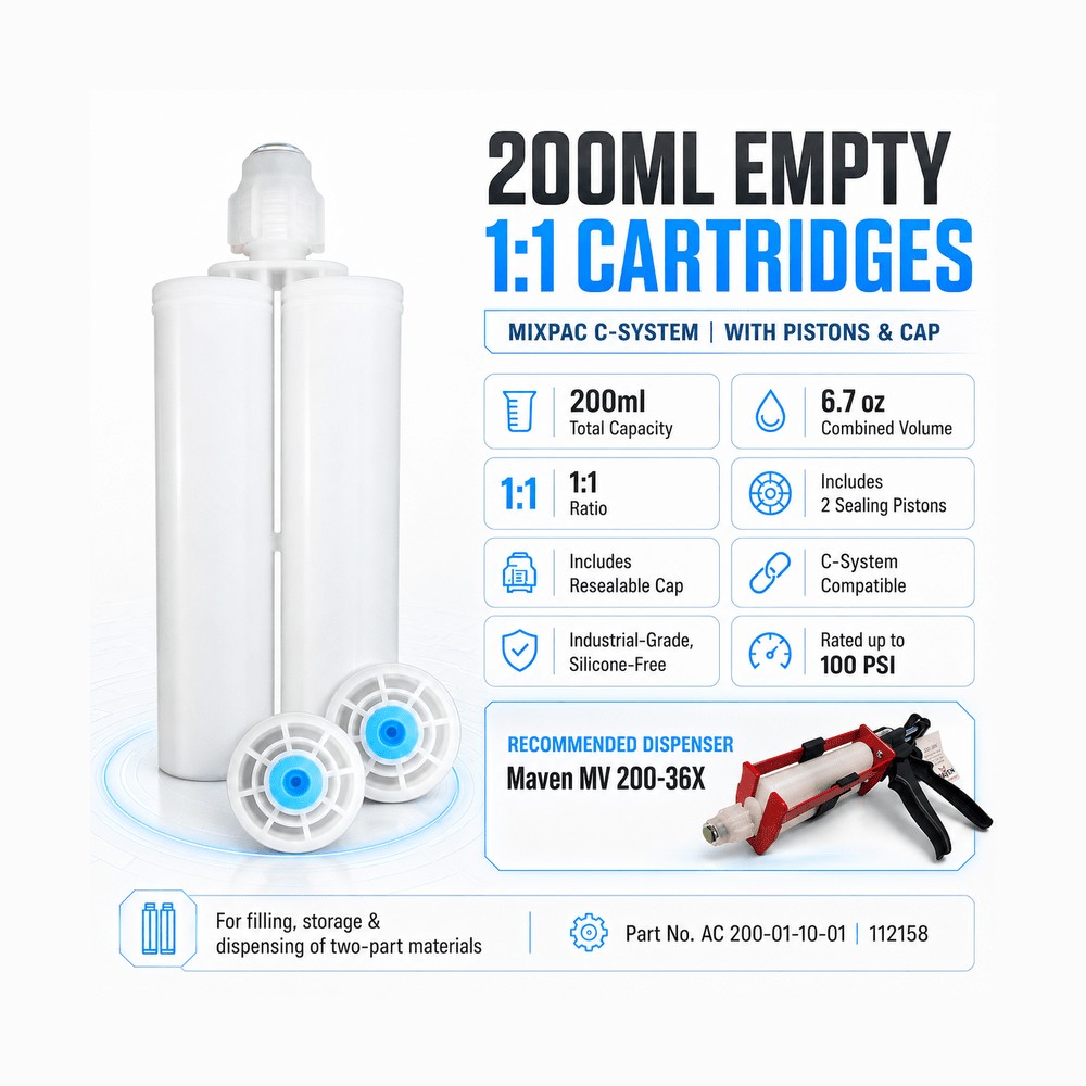 MixPac 200ml 6.7oz Empty 1:1 Ratio 2-Part C-System Cartridge & Pistons AC 200-01-10-01 112158 MixPac