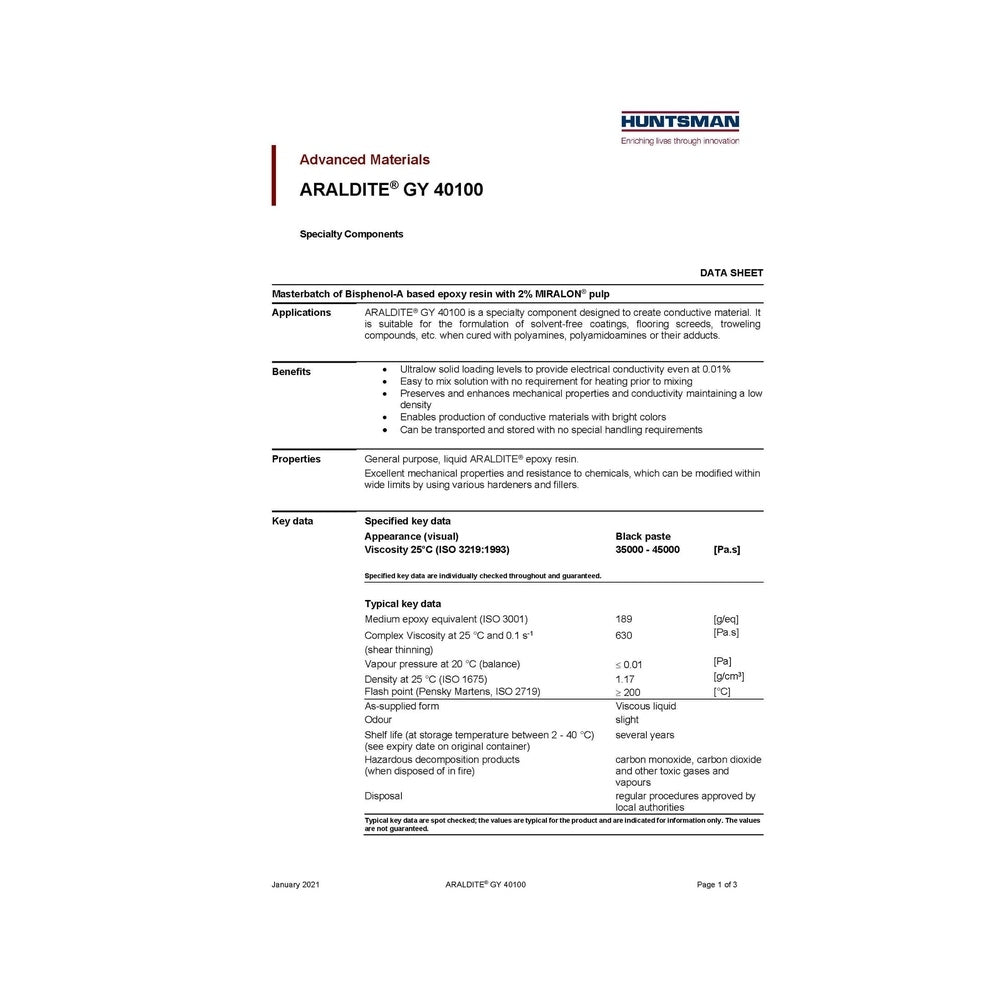 ARALDITE® GY 40100 - Ultralow-Loading Conductive Epoxy/Resin Additive Araldite