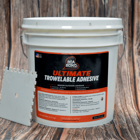 BoaBond Ultimate Trowelable Adhesive applied to wood panel