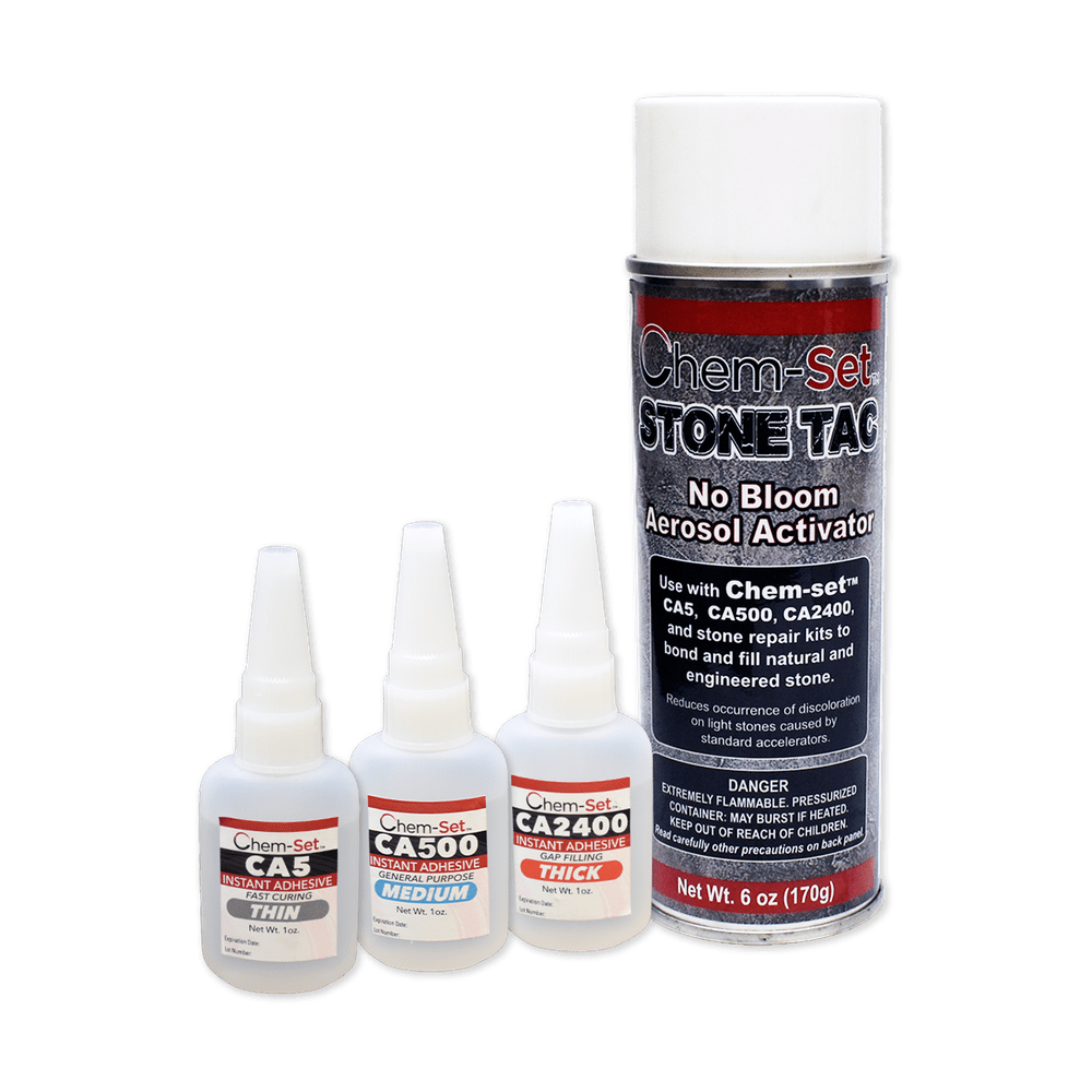Chem-Set No-Bloom Pro CA Glue Stone Repair Kit, 1 oz