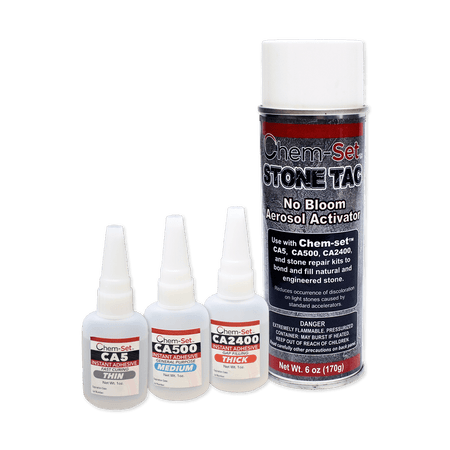 Chem-Set No-Bloom Pro CA Glue Stone Repair Kit, 1 oz