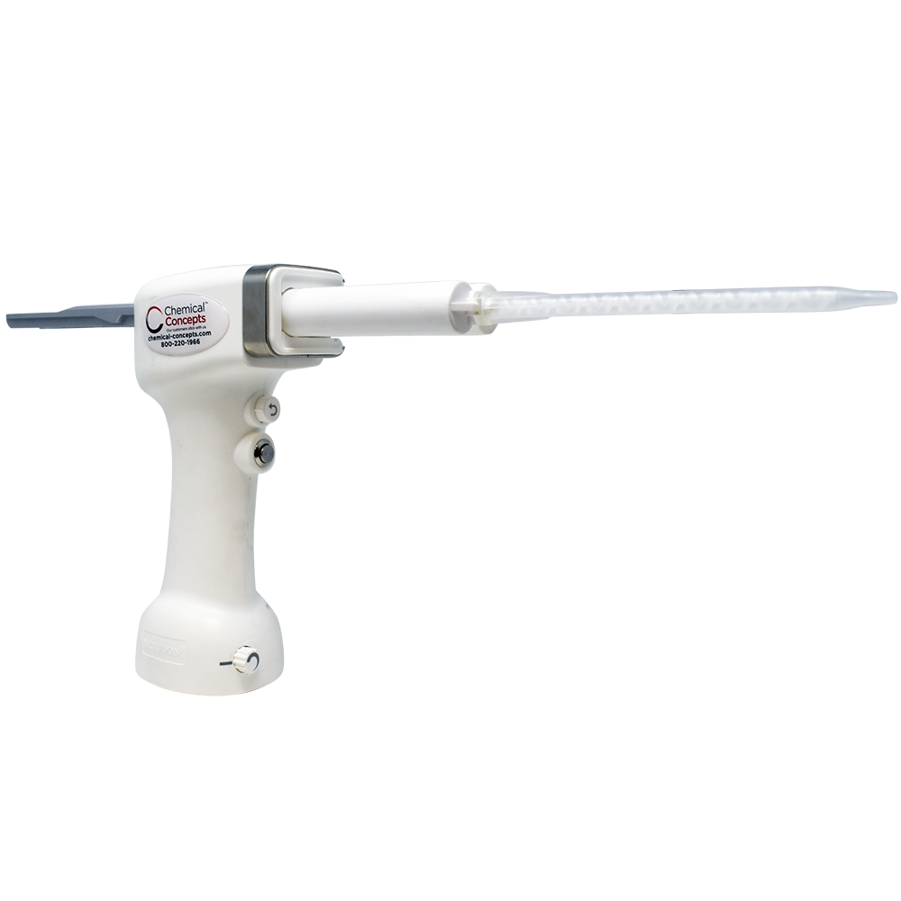 Chem-Set battery-powered dispensing gun, 50ml, side view