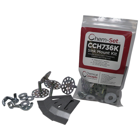 Chem-Set Bonded Sink Mount Kit, four studs, clips, washers, and wing nuts