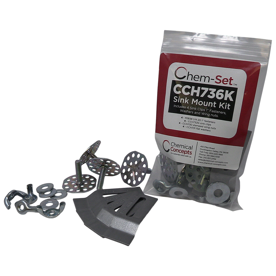 Chem-Set Bonded Sink Mount Kit, four studs, clips, washers, and wing nuts