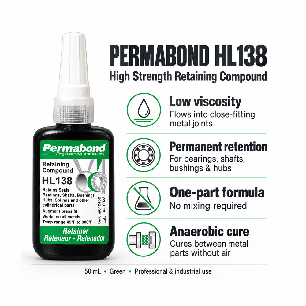 Permabond Anaerobic HL138 with high strength, low viscosity, general purpose, anaerobic retaining compound Permabond