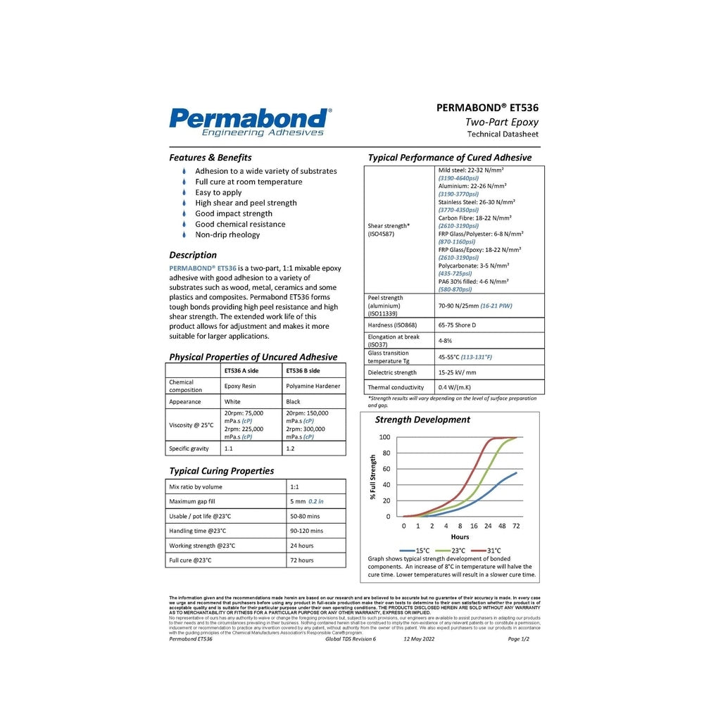 PERMABOND ET536 Slow Set 50 - 80 min Dark Gray High Strength Chemical Resistant Epoxy Permabond