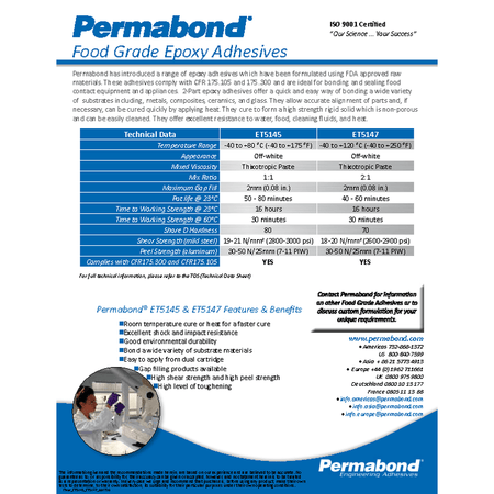 PERMABOND ET5147 Food Grade Epoxy Slow Set 40-60 min, Thixotropic Thick Gel Off White Permabond