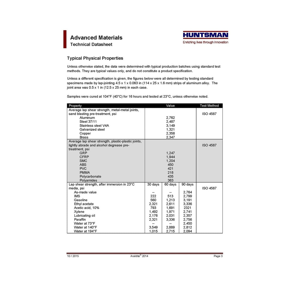 Huntsman Araldite 2014-3 NEW FORMULA High-Temp Chemical-Proof Epoxy Gel Araldite