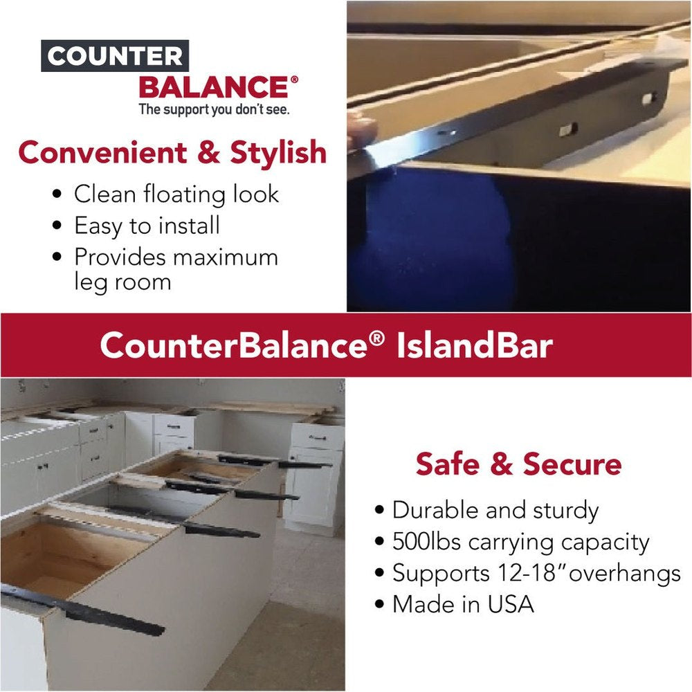 CounterBalance® IslandBar Structural Support Bracket for Kitchen Islands – Hidden Steel Countertop Support – 24" & 20" Sizes Perigee Direct