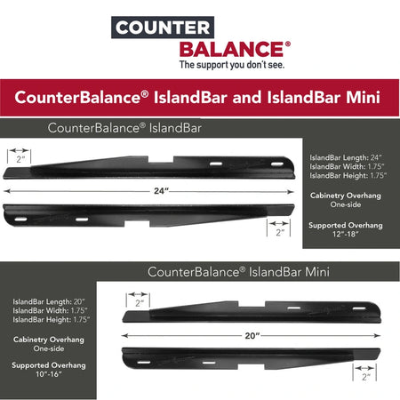 CounterBalance® IslandBar Structural Support Bracket for Kitchen Islands – Hidden Steel Countertop Support – 24" & 20" Sizes Perigee Direct