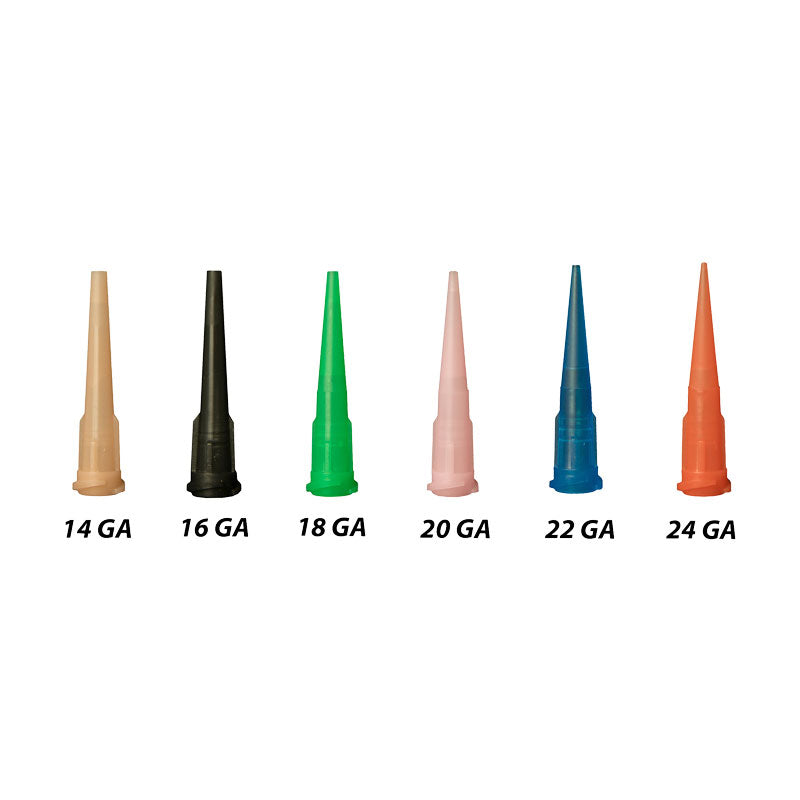 Jensen Plastic Taper Dispensing Tips (Push-On & Luer-Lock) Variety Packs - Plastic 1.25-Inch (14, 16, 18, 20, 22, 24-Gauge)