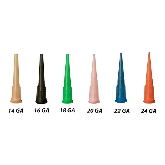 Jensen Plastic Taper Dispensing Tips (Push-On & Luer-Lock) Variety Packs - Plastic 1.25-Inch (14, 16, 18, 20, 22, 24-Gauge)