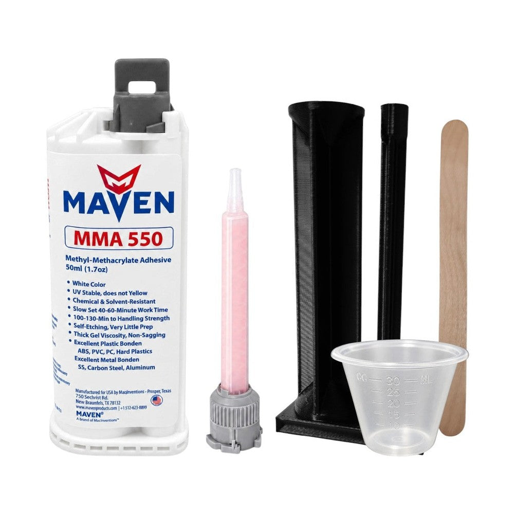 Maven MMA550 Non-Sag Gel, UV Stable White 45-60 Minute MMA Adhesive for Marine and Underwater bonding of Plastics Metals & Composites Maven Adhesives