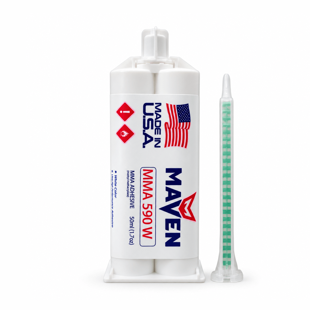 Maven MMA 590 - Slow Set 90-110 minutes MMA Marine-Optimized Adhesive - Thick/High Viscosity Black or White 1:1 ratio Maven Adhesives