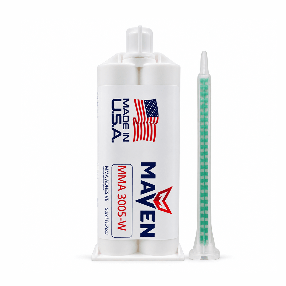 Maven MMA 3005-W White Acrylic - Fast Set 4-6-Min MMA Adhesive-Thick/High Viscosity White Color -1:1 ratio Maven Adhesives