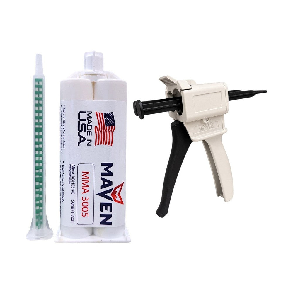 Maven MMA 3005 Acrylic Natural-Straw color - Fast Set 3-6-Min MMA Adhesive-Thick/High Viscosity -1:1 ratio Maven Adhesives