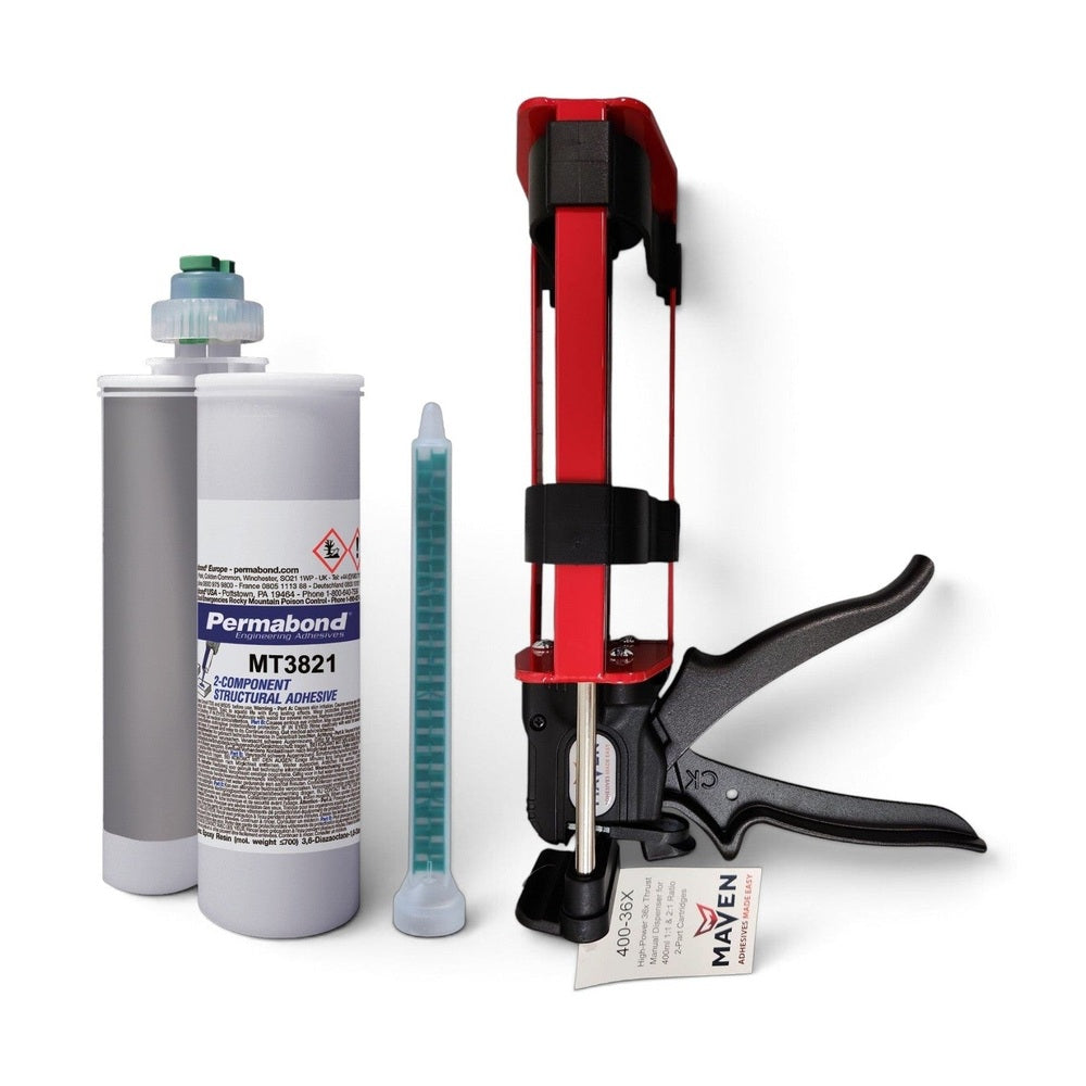 Permabond MT3821 Medium Set 10 - 20 min Modified Two Component Epoxy Black Cartridge And Accessories Permabond