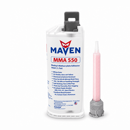 Maven MMA550 Non-Sag Gel, UV Stable White 45-60 Minute MMA Adhesive for Marine and Underwater bonding of Plastics Metals & Composites Maven Adhesives