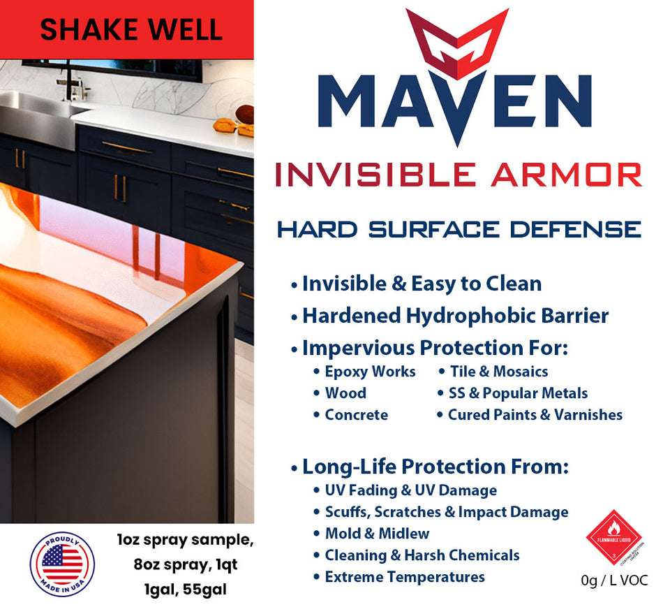 Maven Invisible Armor - Hard Surface Defense - Chemical-Repellant Hardened Clear Coat for all hard surfaces