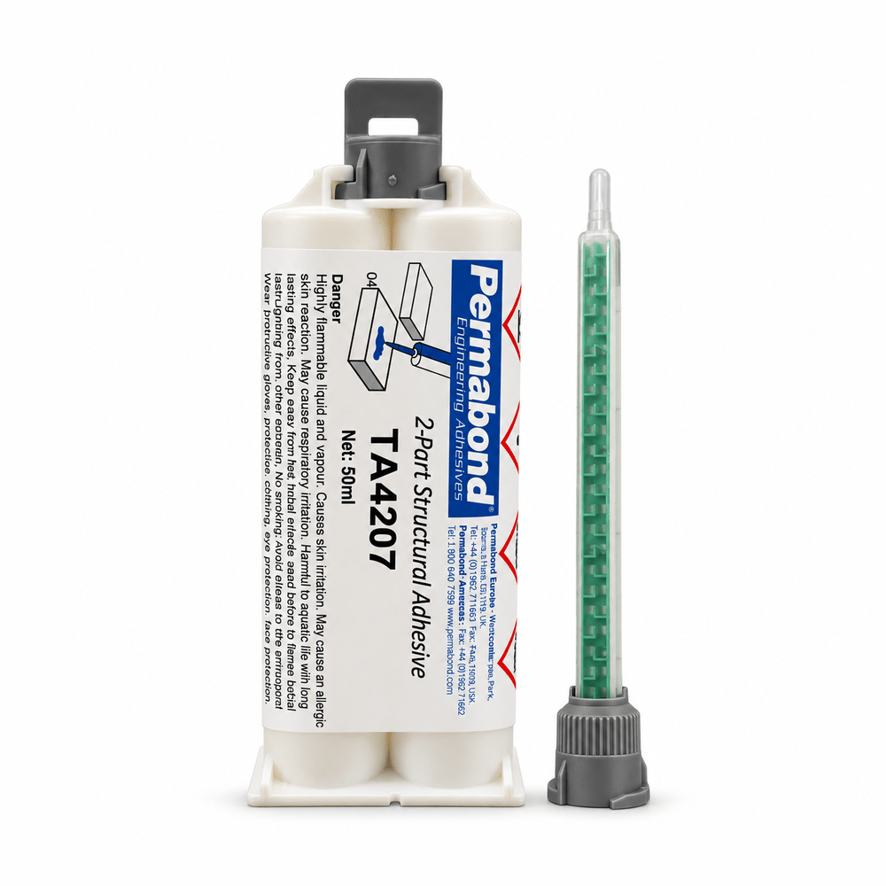 Permabond TA4207 Multi-Purpose 50ml Fast Set 8 - 10 min Acrylic Adhesive Cartridge and Accessories Permabond