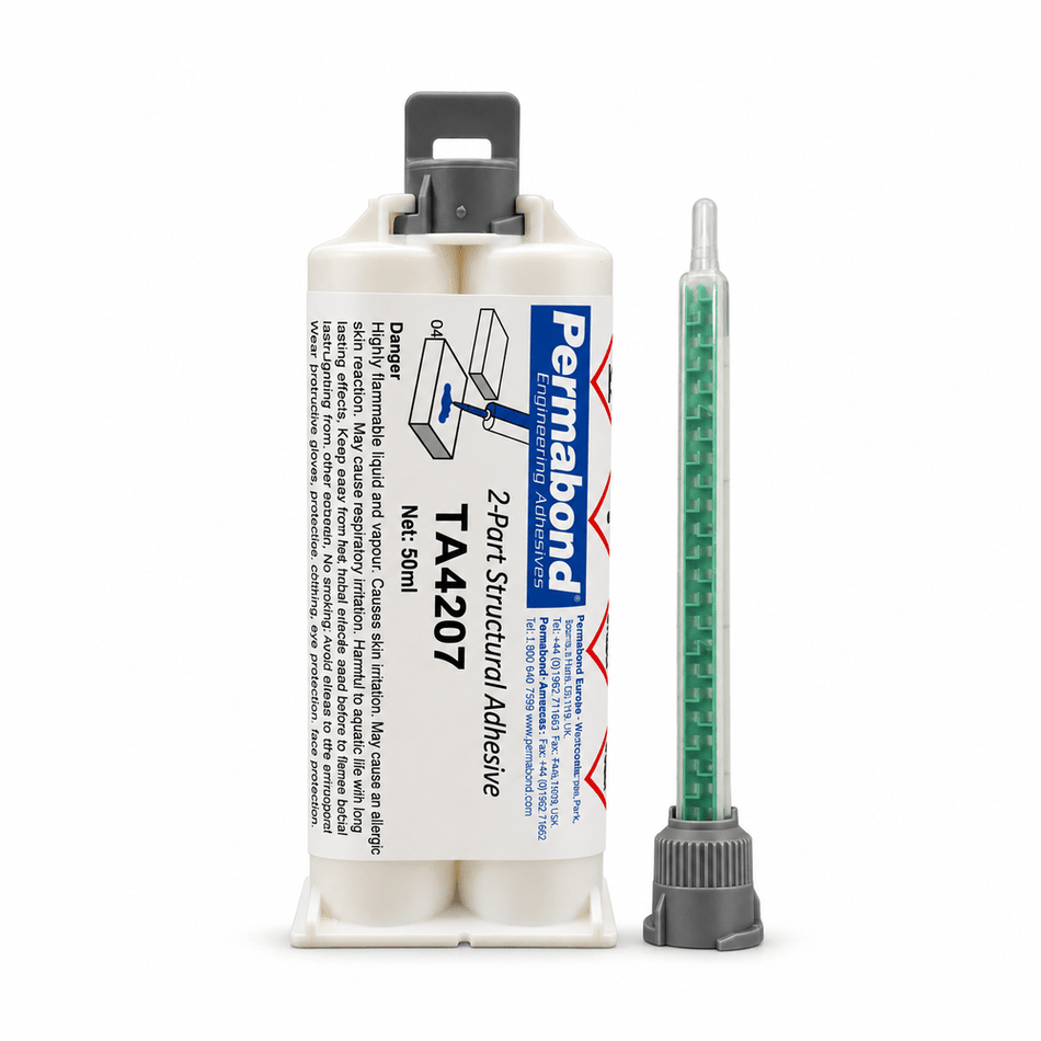 Permabond TA4207 Multi-Purpose 50ml Fast Set 8 - 10 min Acrylic Adhesive Cartridge and Accessories Permabond