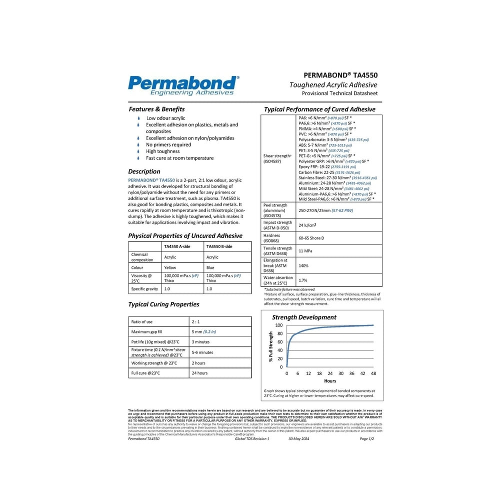 Permabond TA4550 Nylon Bonding MMA Acrylic Adhesive Permabond