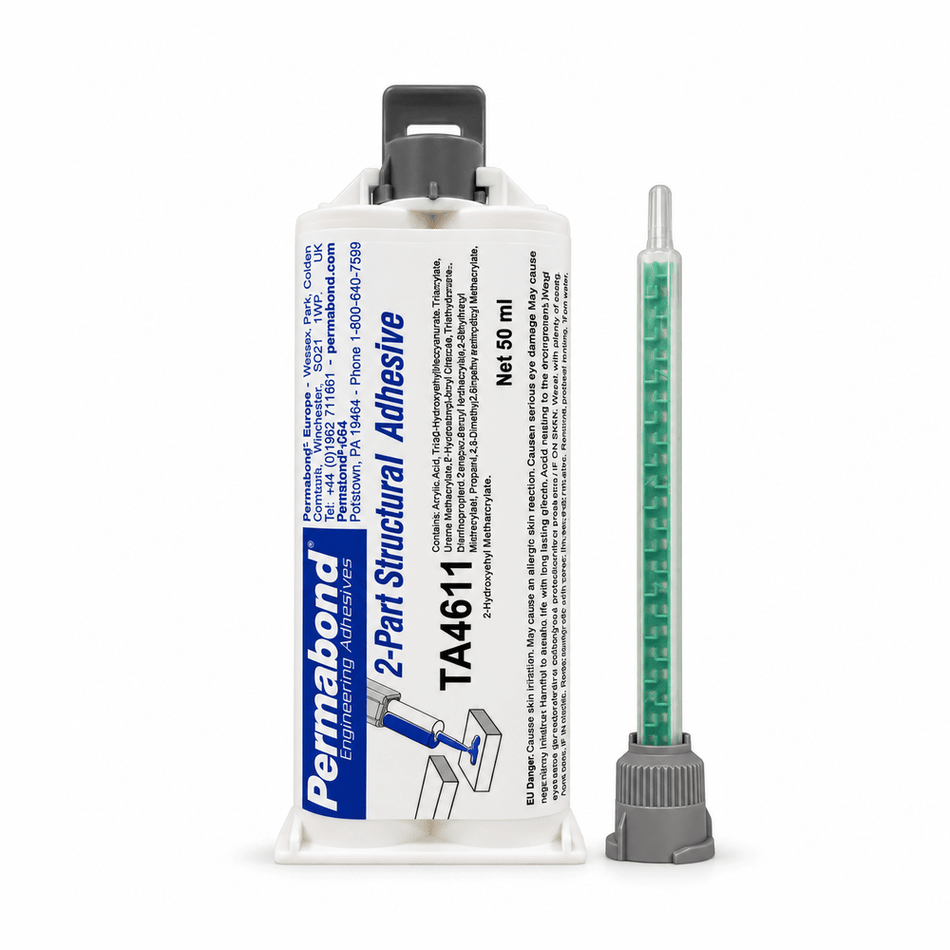 Permabond TA4611 Polyolefin PE, PP , Teflon PTFE , Nylon & Rubber Bonder, Clear Color, Thin Viscosity 10-16 min Acrylic MMA Adhesive Permabond