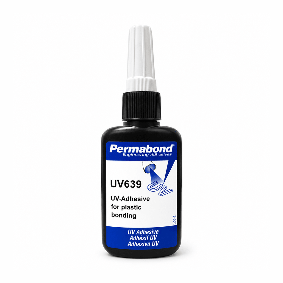 Permabond UV639 thicker gap filling soft flexibile UV glue excellent for most plastics including acrylic, PET, polycarbonate PC Permabond