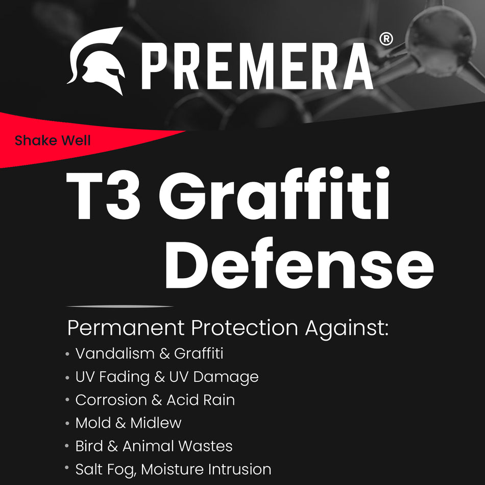 Premera T3 Graffiti Defense Transparent Protection from Paints, Animal Waste, UV Damage, Impervious Protective Clear Coat Sealant, Liquid Glass Silicon Dioxide (SiO2)