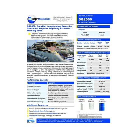 SG2000 Extended Work-Life Impact Resistant 1:1 Methacrylate Structural Adhesive SciGrip
