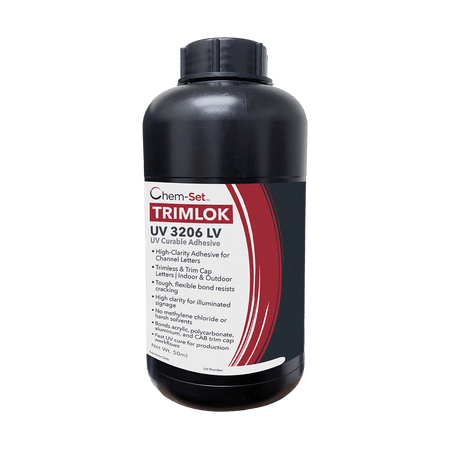 Chem-Set TrimLok UV3206LV Low Viscosity Clear UV Curable Adhesive for Signage and Plastics Trim Lok