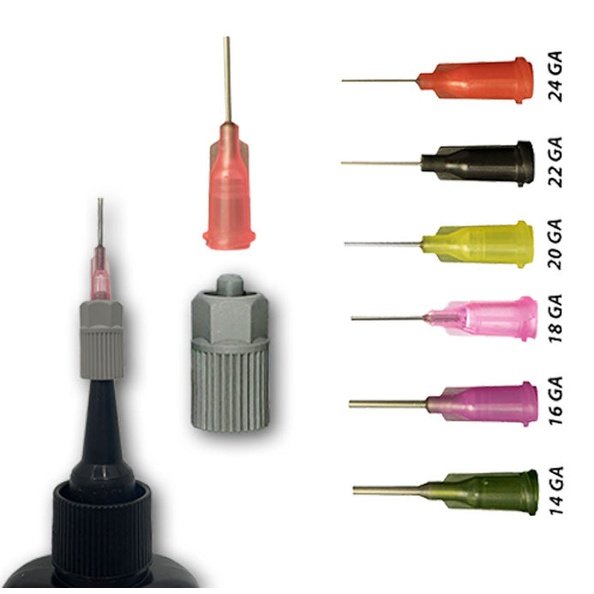 Steel Dispensing Tip Kit for UV Adhesive Bottles (Steel Tips + Luer-Lock Adapter) Variety Packs - Steel 1-Inch (14, 16, 18, 20, 22-Gauge)