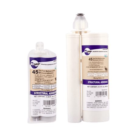 Weld-On SciGrip 45 Translucent Acrylic Adhesive for Primer-Less Bonding of Aluminum, Metals, and Acrylics - 6 to 9 Minute Working Time - 50mL and 490mL 10:1 Mix Ratio SciGrip